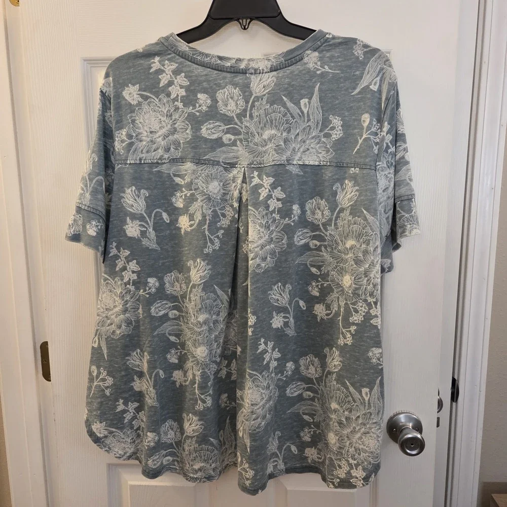 Jane + Delancey sz 3X green floral relaxed fit t-shirt top boho casual cottage - Picture 5 of 10